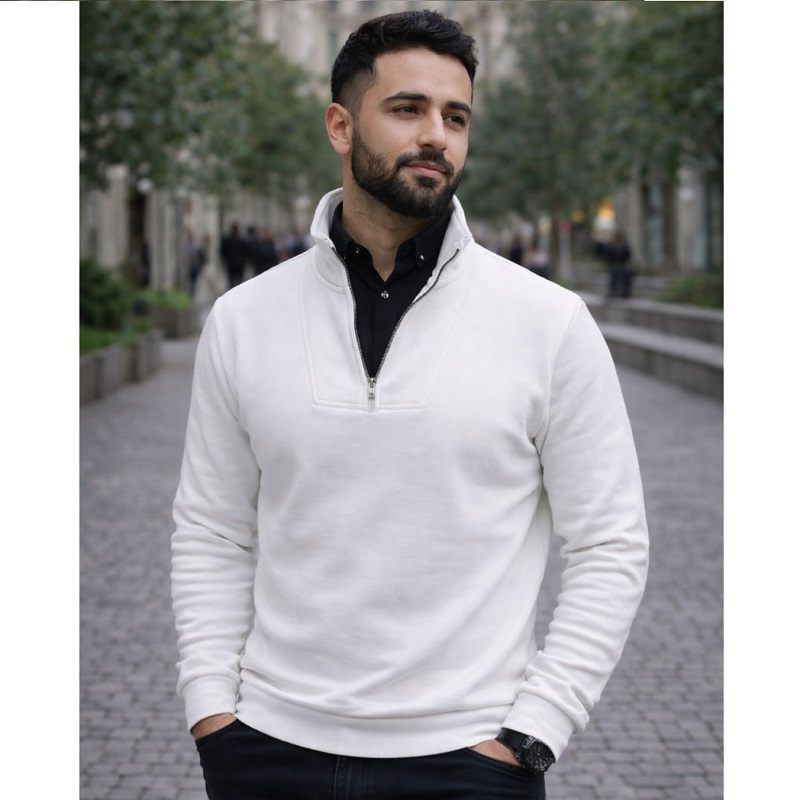 پکیج دورس مردانه نیم زیپ مدل Behbod-سفید پیراهن مردانه مشکی مدل VQ
