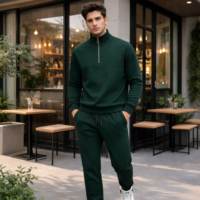 ست مردانه نیم زیپ و شلوار جاگر مدل Behshad-سبز